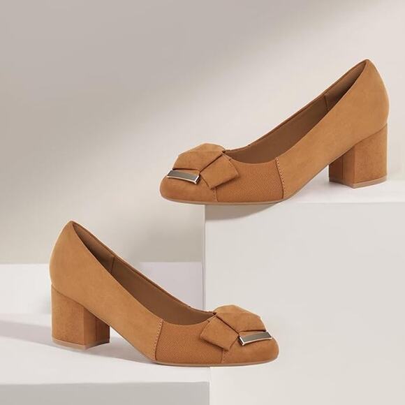 New Womens Size 8 Brown Faux Suede Comfort Heels - Picture 2 of 6